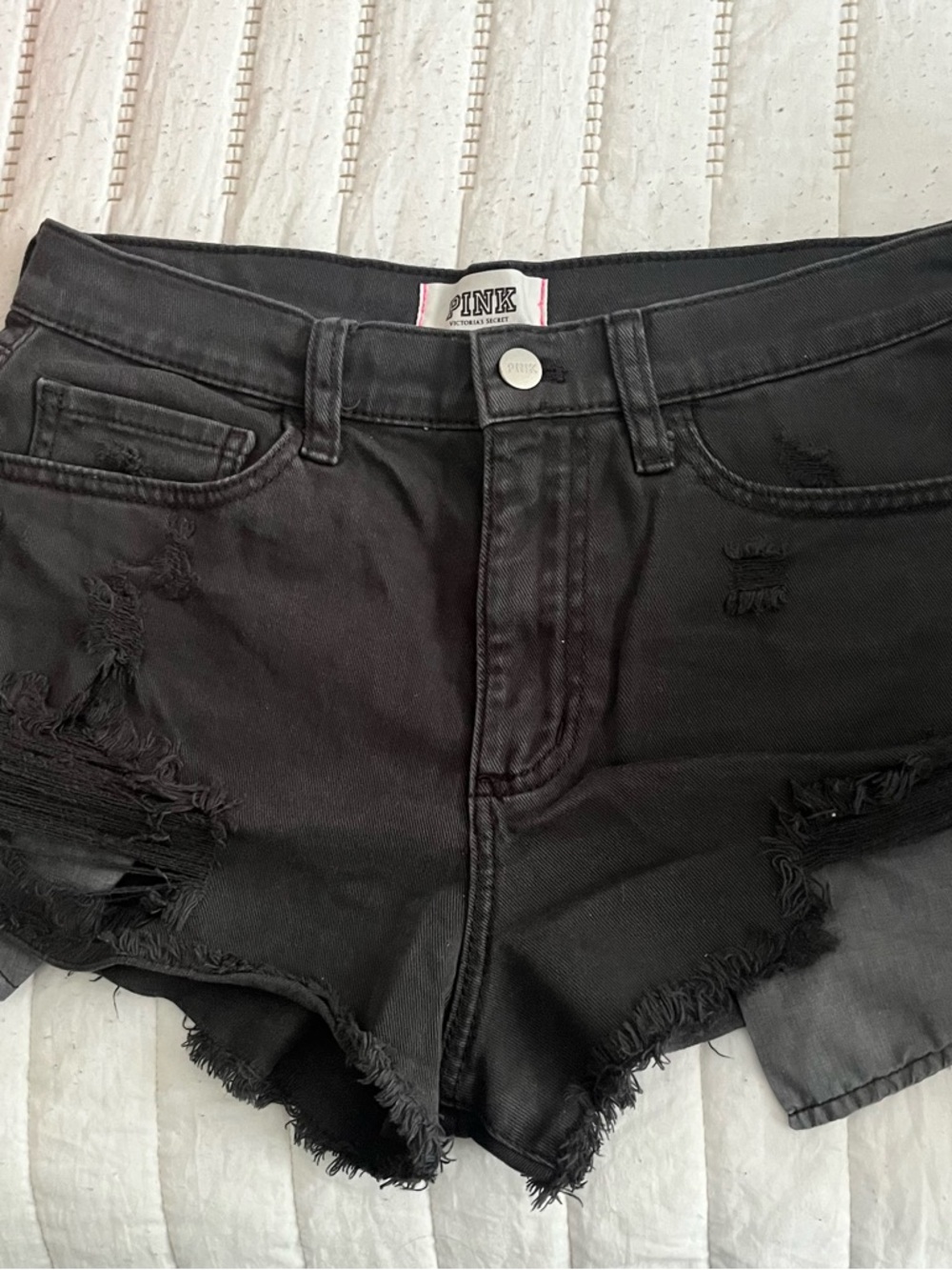 PINK Victoria's Secret Black Distressed Frayed Hem Jean Shorts